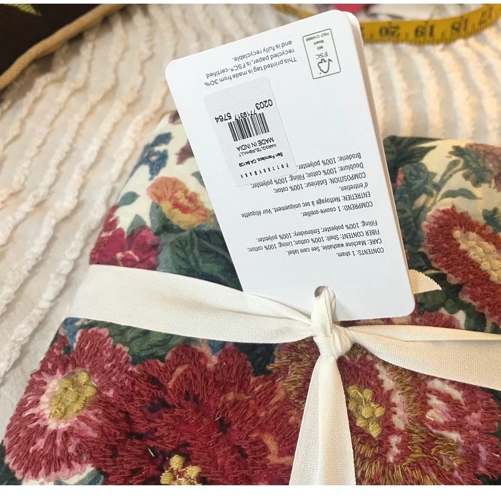 Pottery Barn‎ Margeaux Floral Embroidered Euro Sham romantic floral rose,peonie